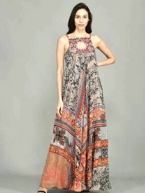 Anthropologie Bhanuni By Jyoti Boho Floral Print Maxi Dress XXL